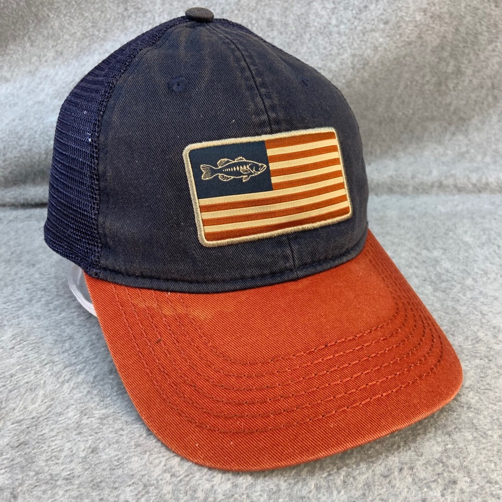 Bass Fish American Flag Mens Navy Red Outdoor Cap Trucker Hat Snapback OSFM
